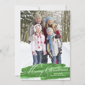 Watercolor Brush Stroke | Green Holiday Card by PinkMoonPaperie at Zazzle