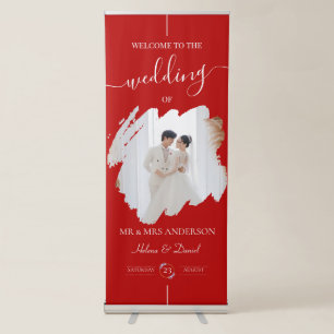 Watercolor Brush Stroke Wedding Welcome Red Retractable Banner