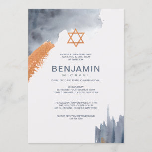 Watercolor Brush Strokes Bar Mitzvah Invitation