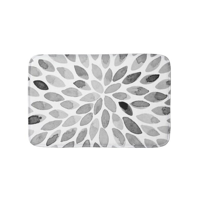 Watercolor brush strokes – black and white bath mat (Front)