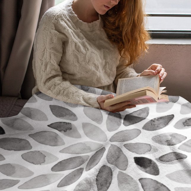 Watercolor brush strokes – black and white fleece blanket (Creator Uploaded)