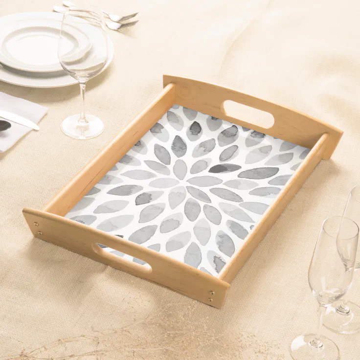 Watercolor brush strokes black and white serving tray Zazzle