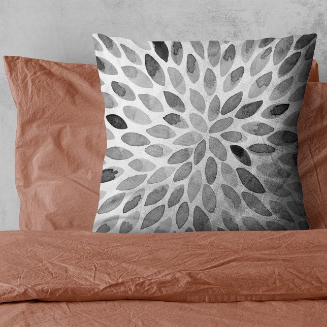 Watercolor brush strokes – black and white throw pillow (Creator Uploaded)