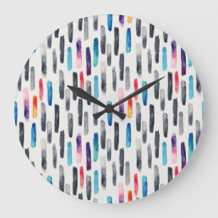 Watercolor brush strokes, colorful seamless patter large clock