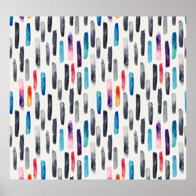 Watercolor brush strokes, colorful seamless patter poster (Front)