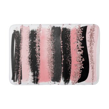 Watercolor Brush Strokes Rose Gold Faux Glitter Bath Mat by glamgoodies at Zazzle