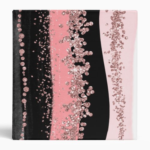 Watercolor Brush Strokes Rose Gold Faux Glitter Binder