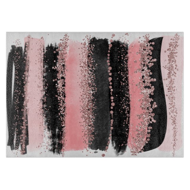 Watercolor Brush Strokes Rose Gold Faux Glitter Cutting Board (Front)
