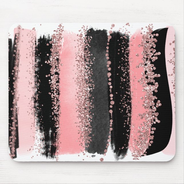 Watercolor Brush Strokes Rose Gold Faux Glitter Mouse Pad (Front)