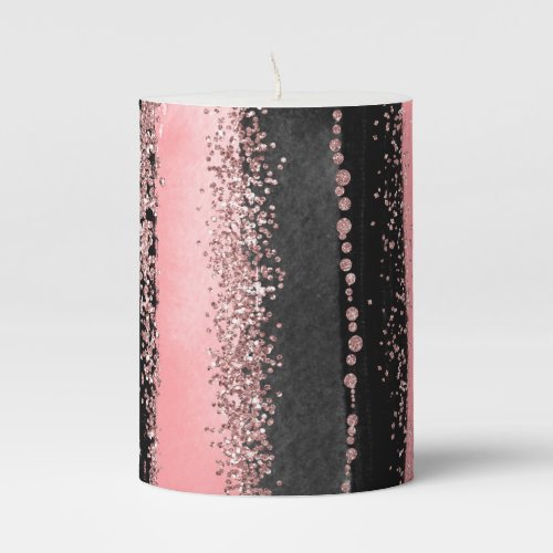 Watercolor Brush Strokes Rose Gold Faux Glitter Pillar Candle