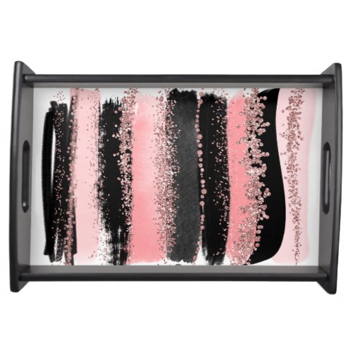 Watercolor Brush Strokes Rose Gold Faux Glitter Serving Tray