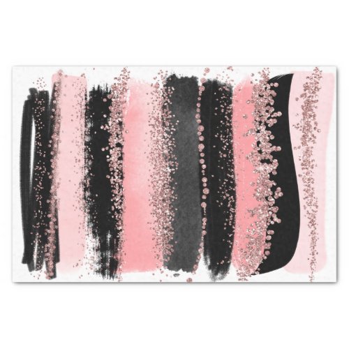 Watercolor Brush Strokes Rose Gold Faux Glitter Tissue Paper