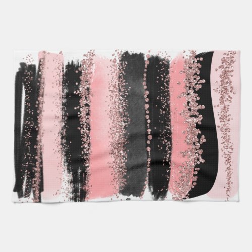 Watercolor Brush Strokes Rose Gold Faux Glitter Towel