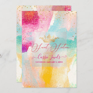 Watercolor Brush Strokes Sweet Sixteen Invitation