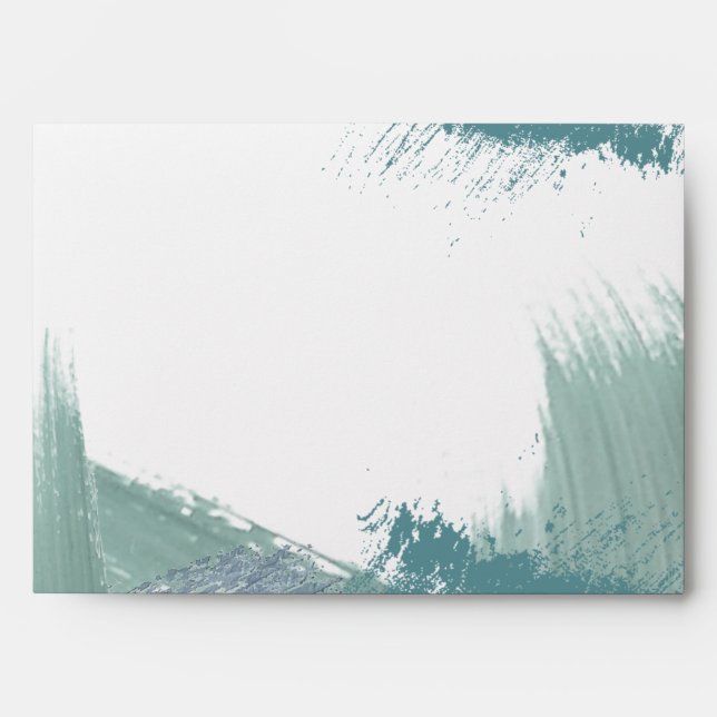 Watercolor Brush Strokes Teal Dusty Blue Envelope (Front)