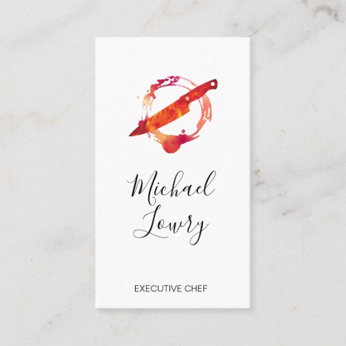 Watercolor Brushed Wine Stain Flaming Knife Business Card