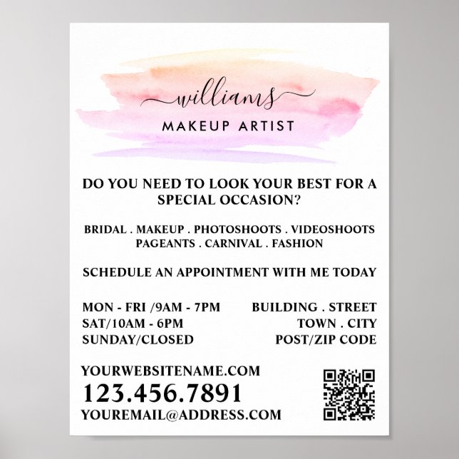 Watercolor Brushstroke, Make-up Artist Advertising Poster (Front)