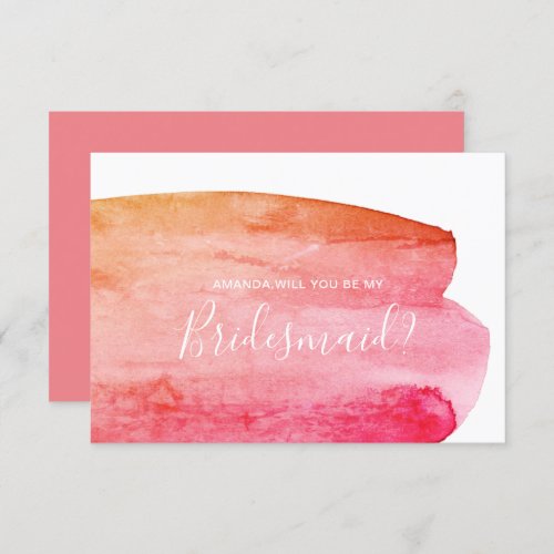 Watercolor Brushstroke Will You Be My Bridesmaid  Invitation