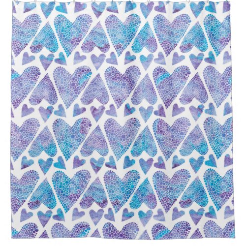 Watercolor Bubble Hearts teal purple lavender Shower Curtain