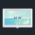 Watercolor Bubble ⎥Monogram business card holder<br><div class="desc">Watercolor ombre with bubble effect in beautiful tropical sea blue with custom monogram in sans serif font</div>