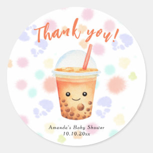 Watercolor Bubble Tea Baby Shower Thank You Classic Round Sticker