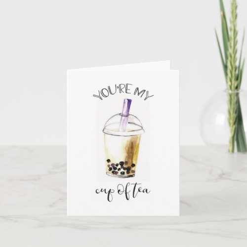 Watercolor Bubble Tea Boba My Cup of Tea Lettering Note Card