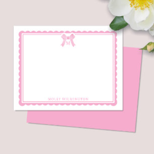 Watercolor Bubblegum Pink Bow Preppy Monogram Note Card