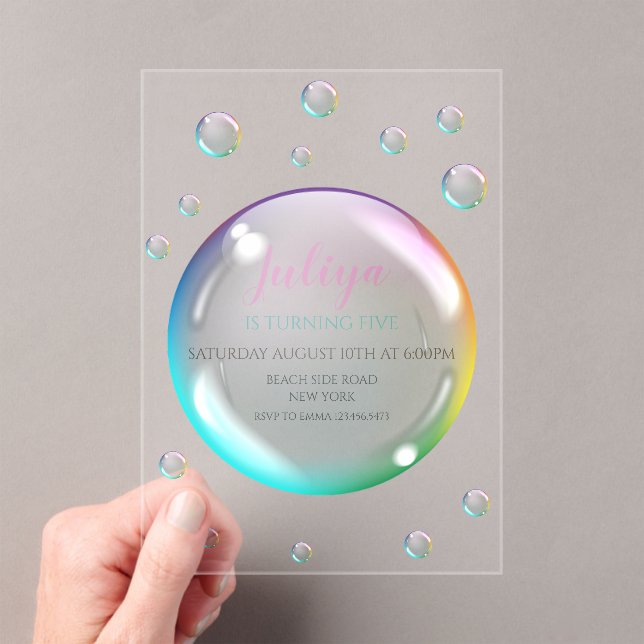 Watercolor bubbles Birthday Acrylic Invitations (Insitu (Handheld))