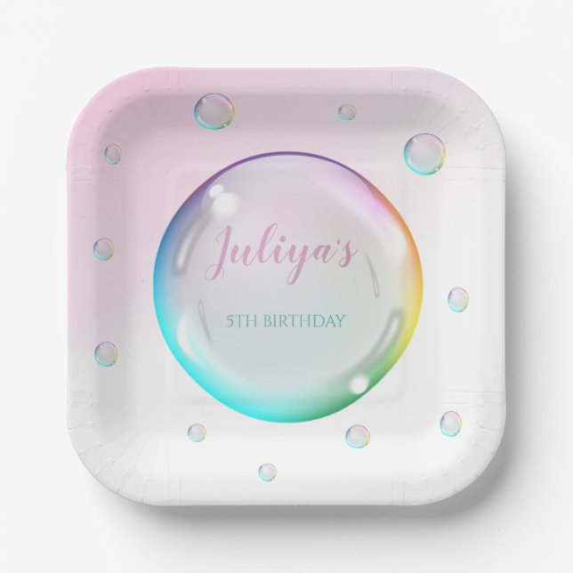 Watercolor bubbles Birthday  Paper Plates (Front)