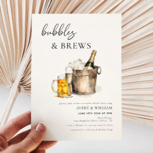 Watercolor Bubbles & Brews Couples Bridal Shower Invitation