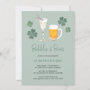 Watercolor Bubbles & Brews St Patricks Day Party Invitation
