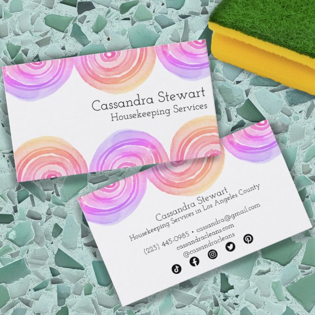 Watercolor Bubbles Housekeeping Cleaning Homes  Business Card (Creator Uploaded)