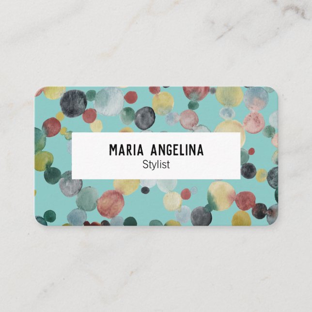 Watercolor Bubbles Spots & Dots Pink Blue Green Business Card (Front)