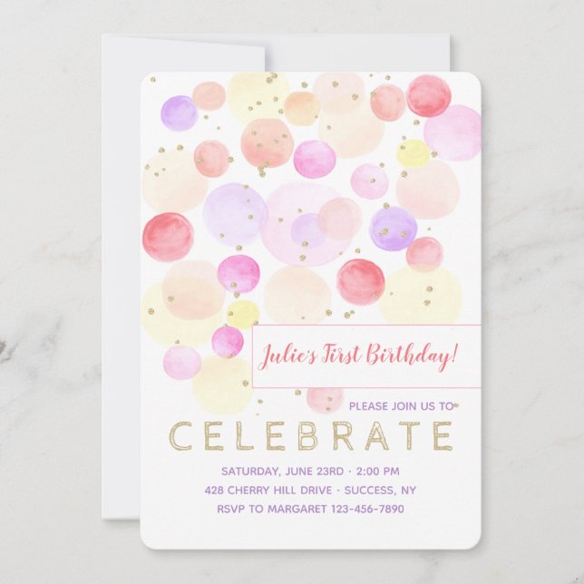 Watercolor Bubbly Invitation (Front)