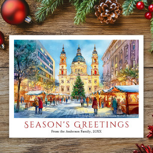 Watercolor Budapest Basilica Christmas Market Holiday Postcard