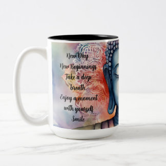 Watercolor Buddha Face with Mandala Background Two-Tone Coffee Mug