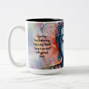 Watercolor Buddha Face with Mandala Background Two-Tone Coffee Mug