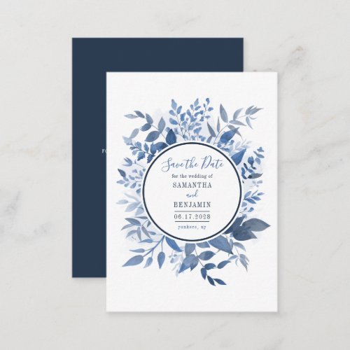 Watercolor Budget Navy Blue Script Save the Date Note Card