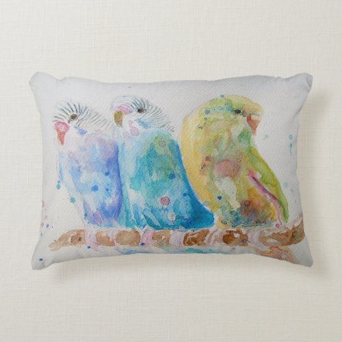 Watercolor Budgie painting Bird Decor Cushion