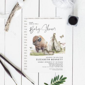 Watercolor Buffalo Bison Baby Shower by IYHTVDesigns at Zazzle
