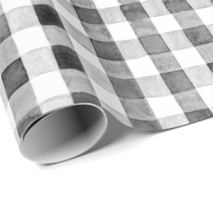 Watercolor Buffalo Plaid- black & white Wrapping Paper