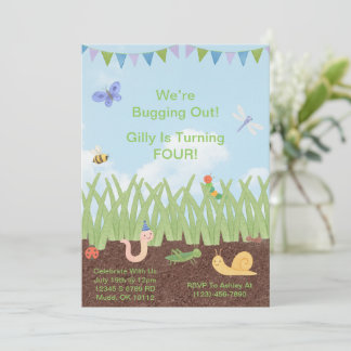 Watercolor Bug Themed Birthday Invite for Kids