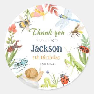 Watercolor Bugs & Insects Birthday Party Classic Round Sticker