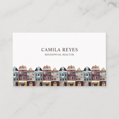 Watercolor Buildings Real Estate Agent Skyline Business Card