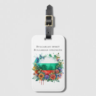 Watercolor Bulgarian Flag Floral Wreath Folklore Luggage Tag