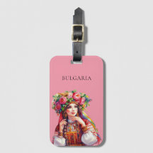 Watercolor Bulgarian Folklore Woman Red Roses 