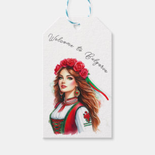 Watercolor Bulgarian Woman Roses Folklore Welcome Gift Tags