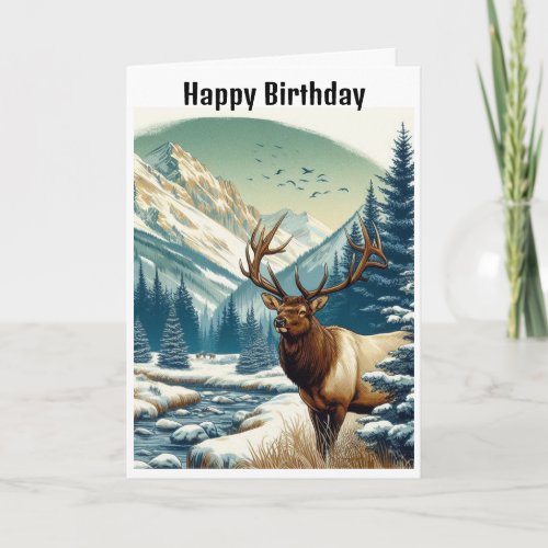 Watercolor Bull Elk Rocky Mountains Birthday 