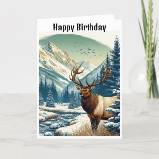 Watercolor Bull Elk Rocky Mountains Birthday 
