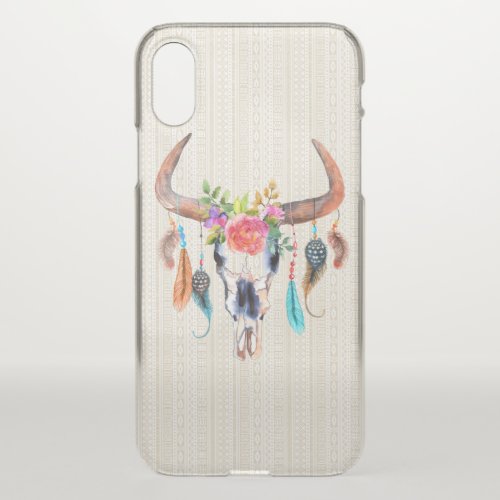 Watercolor Bull Skull And Colorful Flowers iPhone X Case